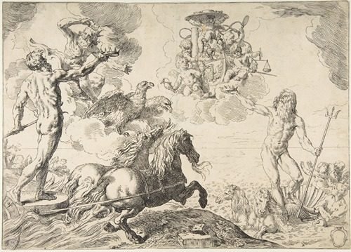 Jupiter, Neptune, and Pluto offering their crowns to the arms of Cardinal Borghese (1642–43) by Simone Cantarini