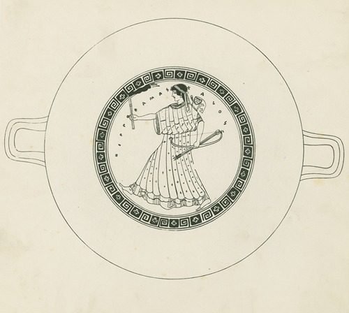 Greek kylix depicting Artemis holding a torch and bow and arrow (1894) by Anonymous