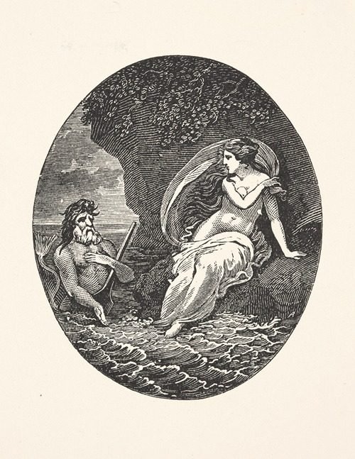 Merman near woman seated on a rock by Alexander Anderson
