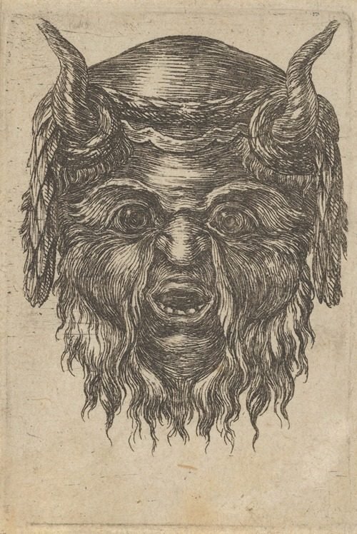 Satyr Mask with a Laurel Wreath Draped Over the Horns (1635–1645) by François Chauveau