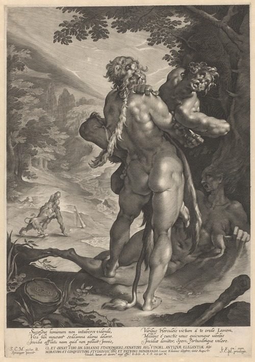 Hercules wrestles with Antaeus (1610) by Lucas Kilian