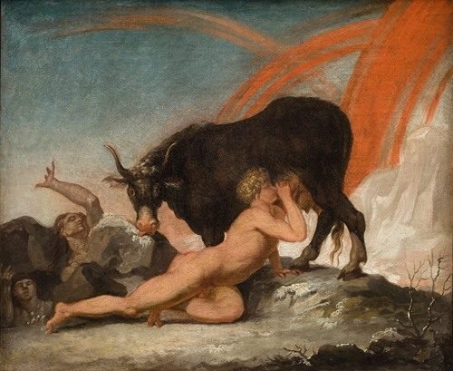 Ymir Suckling the Cow Audhumla (1775 – 1778) — Nicolai Abildgaard