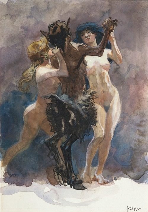 Satyr mit zwei Mänaden (1910) by Heinrich Kley