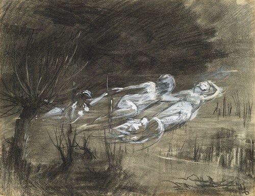Woman Floating in a River Attended by Two Female Spirits (c. 1895) — Frederick Trapp Friis