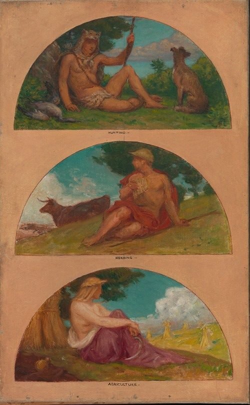 The Progress of Civilization; Hunting, Herding, Agriculture (mural study, State Capitol, Des Moines, Iowa) (1905-1906) by Kenyon Cox