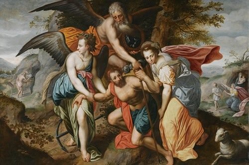 Man Carrying The Burdens Of Time, An Allegory Of The Four Ages Of Man by Jacob De Backer