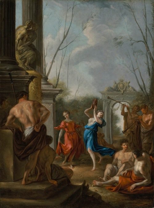 A Bacchanale in a classical courtyard — Johann Heinrich Schönfeld