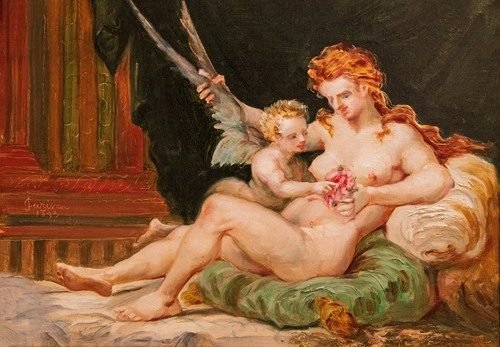 Woman holding the wings of love (1893) — Jean-Baptiste Cariven