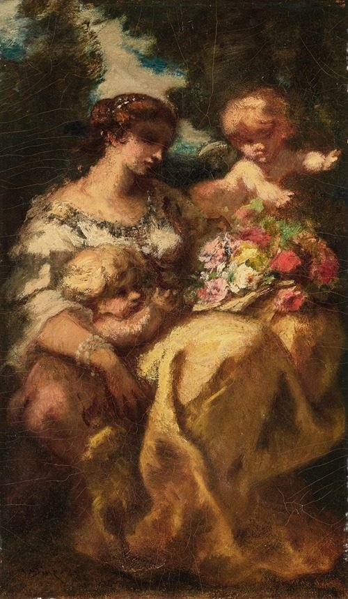 Le Bouquet, ou Comblée de fleurs et d’amour (1847) by Narcisse-Virgile Diaz de La Peña