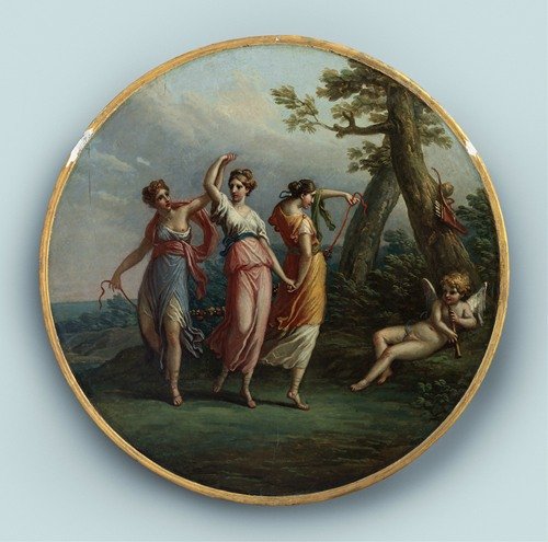 Three Dancing Nymphs and a Reclining Cupid in a Landscape (Ca. 1772)