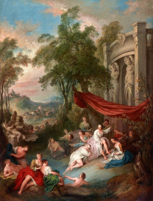 Female Bathers Near a Fountain (Nymphs Bathing in a Pool) (About 1730–1733)