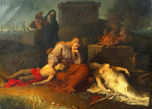 Hecabe with the corpses of her children Polyxena and Polydoros at the tomb of Achilles (1809)