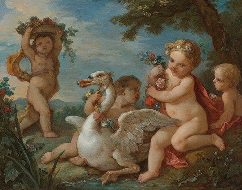 Putti Adorning A Swan With A Garland Of Flowers (1760)