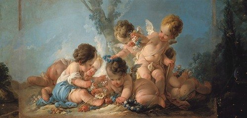 Groupe de six Amours jouant avec des fleurs (1761)