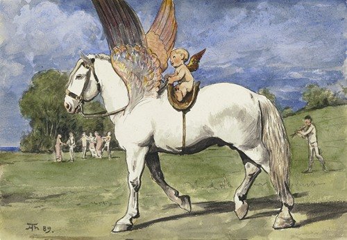 Cherub on Pegasus (1889) — Hans Thoma