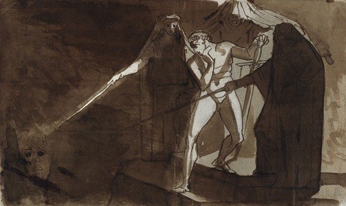 Macbeth and the Three Witches. Illustration for Shakespeare’s Macbeth, IV,1 (1773)