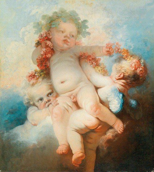 Three Putti crowned with flowers — Jean-Honoré Fragonard