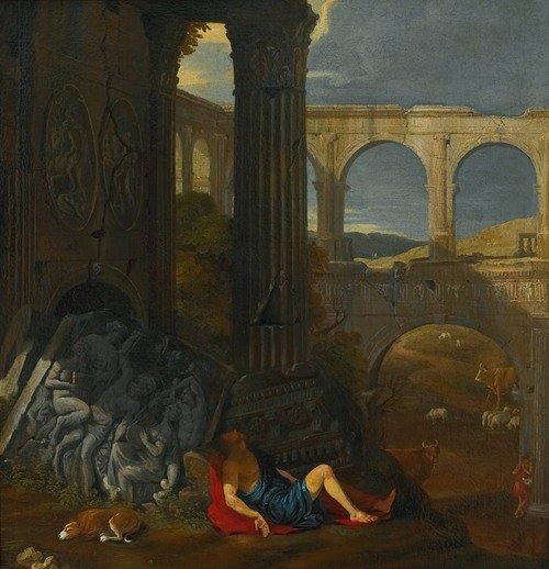 An Architectural Capriccio With Ancient Ruins, A Triumphal Arch And A Haut-Relief Sculpture, With The Story Of Mercury And Argus