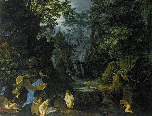 A Forest Landscape With Bathing Nymphs And Leda And The Swan