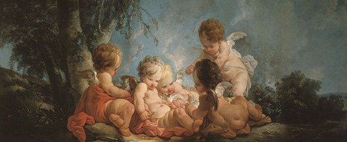 Groupe de cinq Amours jouant avec des colombes (1761)