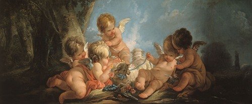 Groupe de cinq Amours jouant avec deux moutons (1761)