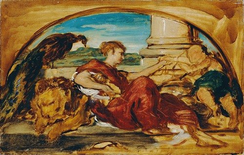 Allegorische Figur mit Löwe und Pfau (1882-1883)