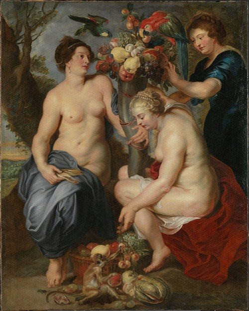 Three Nymphs with the Horn of Plenty (Ca. 1628) — Anonymous