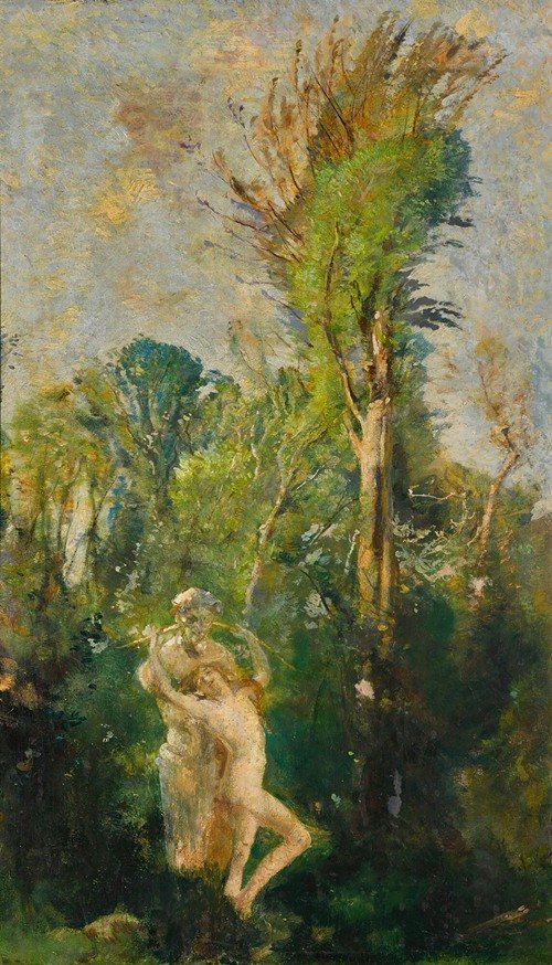 A Wood Nymph With A Statue Of Pan