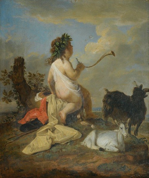 An Allegory; Cupid Blowing Bubbles With Two Goats (17th Century)