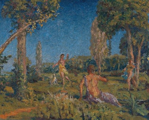 Artemis with a dog and two companions at a spring (1925)