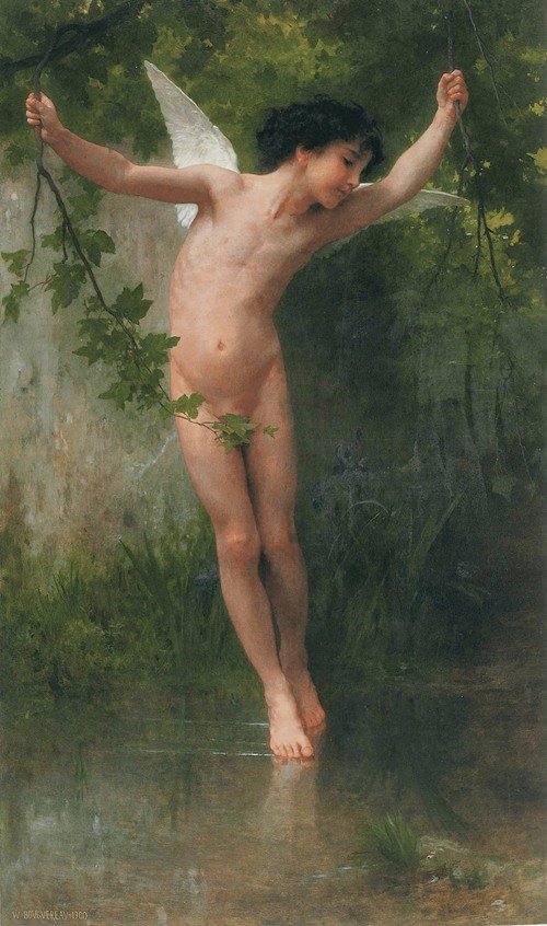 Cupid flying over water (1900)