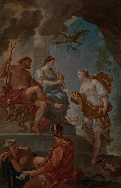 Psyche in the Underworld (Psyche Obtaining the Elixir of Beauty from Proserpine) (circa 1735-1739) — Charles-Joseph Natoire