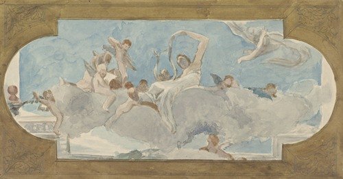 Plafondschildering met figuren gezeten op wolken (1872 – 1904)