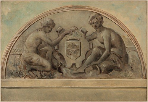 La Seine et la Marne encadrant le blason d’Alfortville (1898)