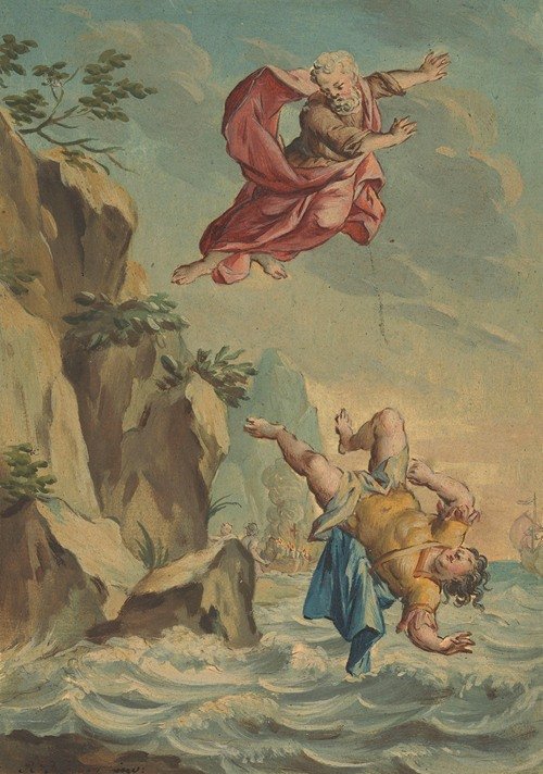 Mentor gooit Telemachus van een rots en springt hem achterna (1719 – 1775)