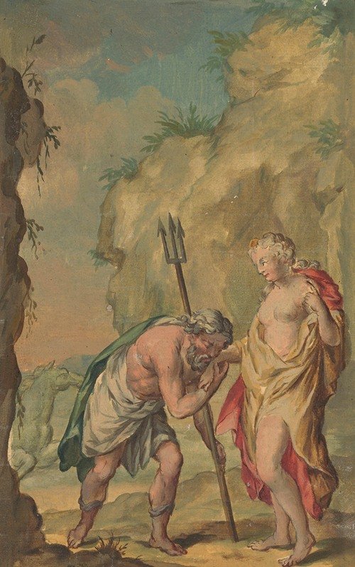 Ontwerp voor een behangschildering met Neptunus en Coronis (1751)