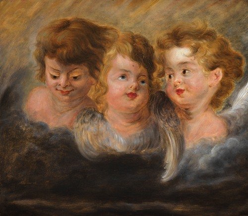 Drie engelenkopjes in wolken (17th century)