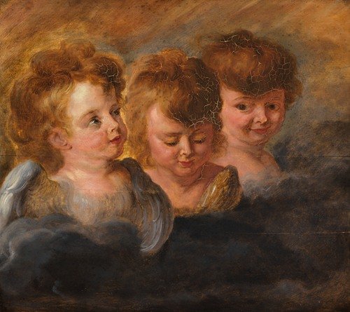 Drie engelenkopjes in wolken (17th century)