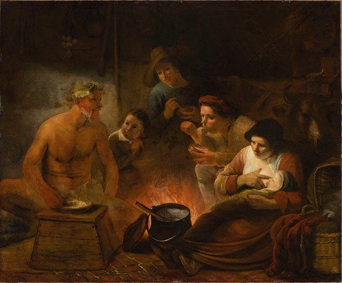 Satyr among peasants (Aesop, Fables, J. de La Fontaine, V, 7) (1653)