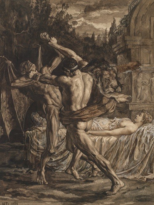 Hercules wrestling with Death for the soul of Alcestis (1884)