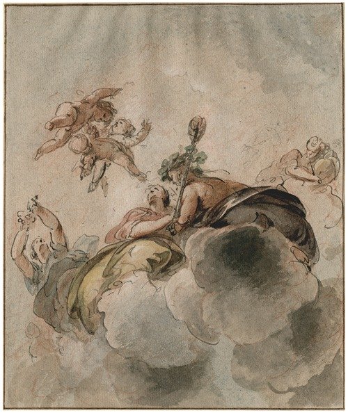 Bacchantes and putti amongst the clouds