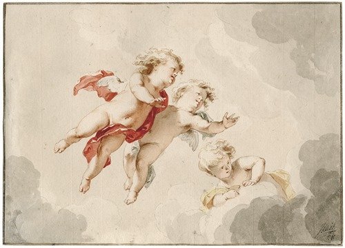 Three flying putti