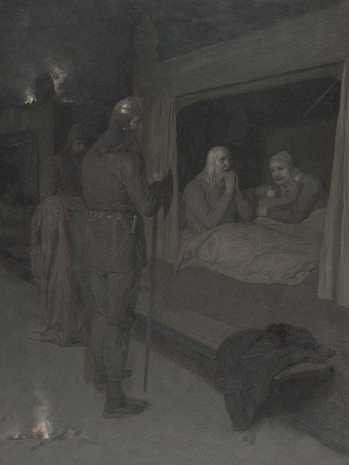 Njal, Bergthora and Thord Karisson Decide to be Burned Alive (ca 1895-1900)