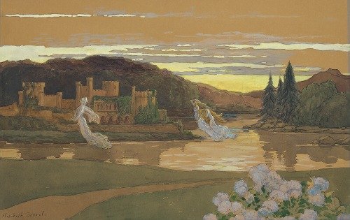 Floating nymphs by a castle — Elisabeth Sonrel
