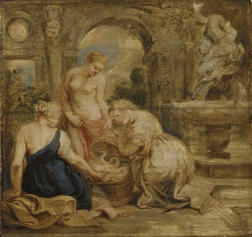 Cecrops’ Daughters Finding Erichtonius. Sketch