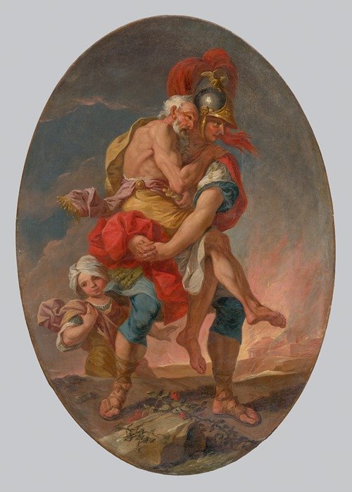 Aeneas Rescues Anchises from Burning Troy (1730)