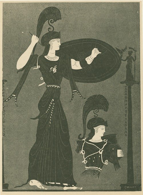 Depiction of Athena and Athena Promachos from a Panathenaic amphora (1896)