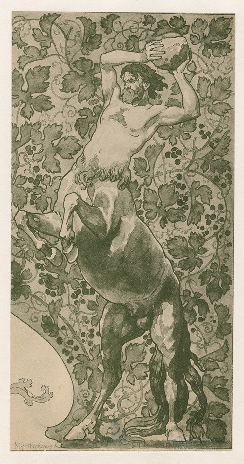 Rearing centaur poised to heave a rock (1895)