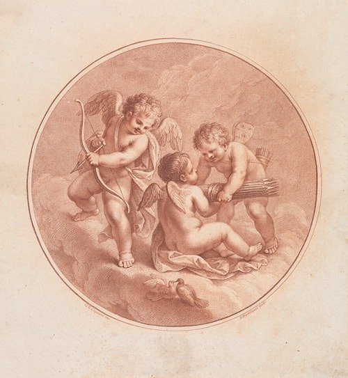 Three Cupids With Bows & Arrows, And Two Doves (ca.1785)