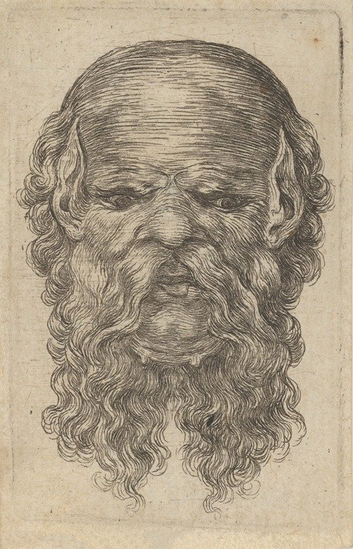 Mask of a Bald Man with Pointed Ears and a Long, Parted Beard (1635–1645)